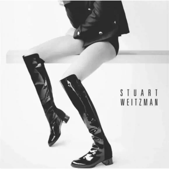 Stuart Weitzman Black Patent Leather 5050 Over the Knee Boots - Picture 2 of 10